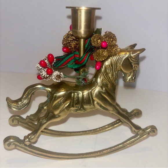 VTG Solid Brass Rocking Horse Candle Holder Holiday Christmas Sculpture 6.75" - Picture 5 of 9